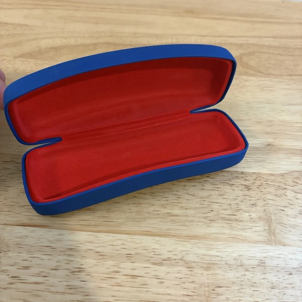 Ray-Ban Blue Eyeglass Hard Case Glasses Case Hinged Clamshell Red Felt Lined
